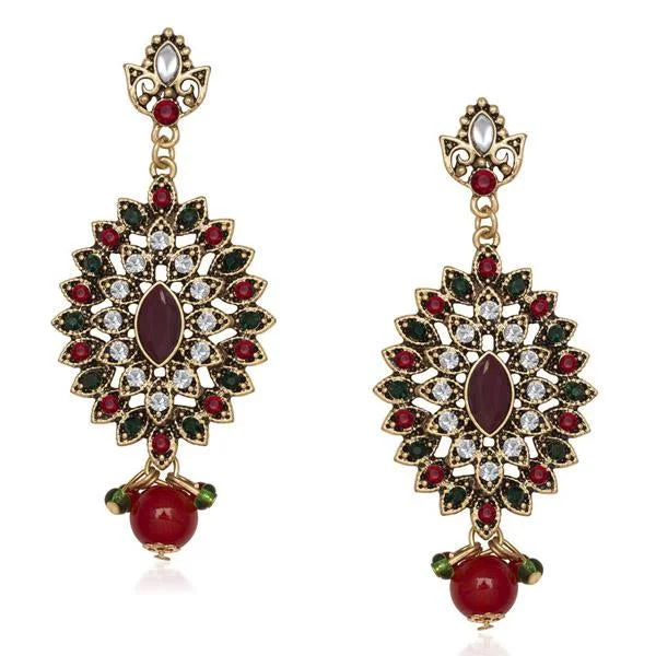 women’s ruby earrings-The99Jewel Green Stone Dangler Earring