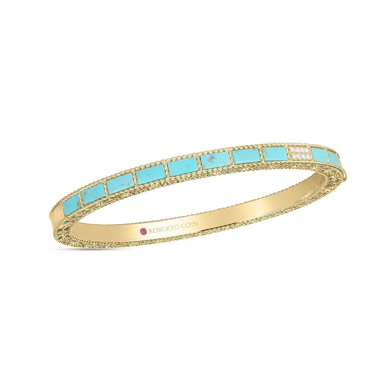 women’s wide bangle-Mosaic Diamond Accent & Turquoise Bangle