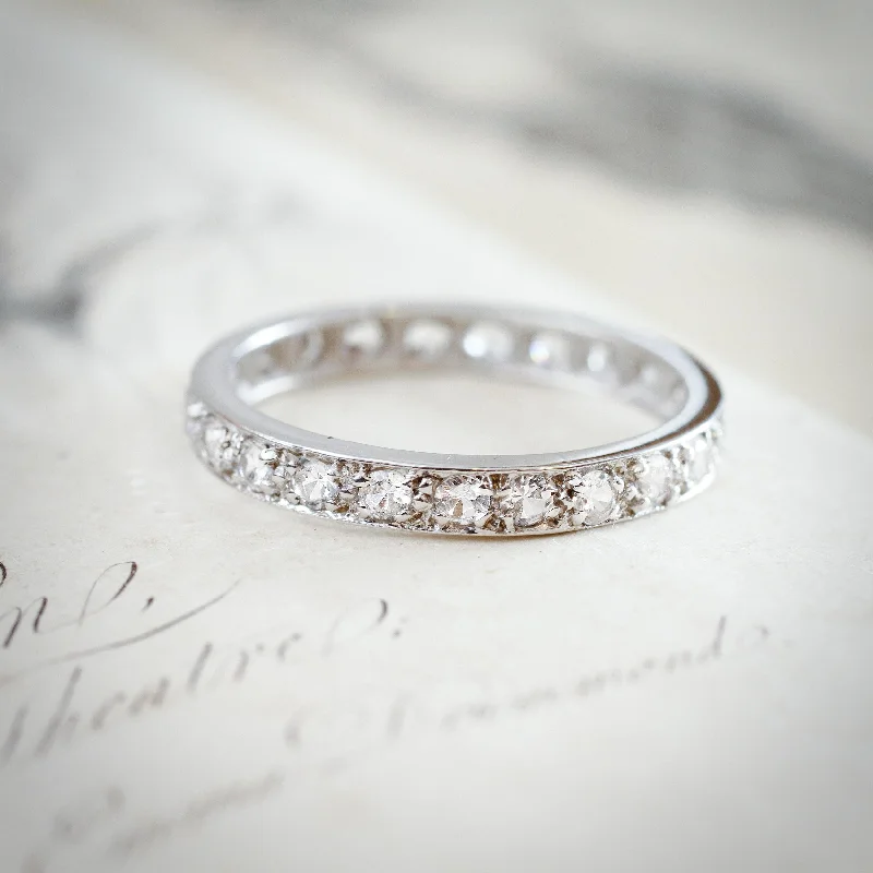 women’s vintage diamond ring-Vintage Size 'R' White Gold & Paste Full Eternity Ring