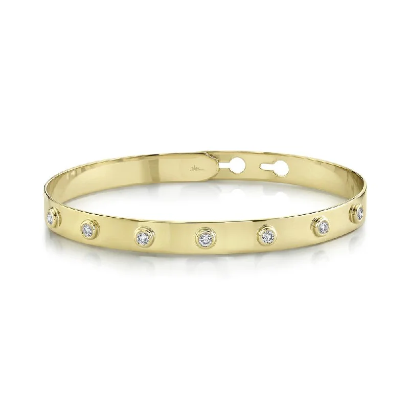 women’s boho bracelet-14K Yellow Gold Diamond Bezel Latch Bangle