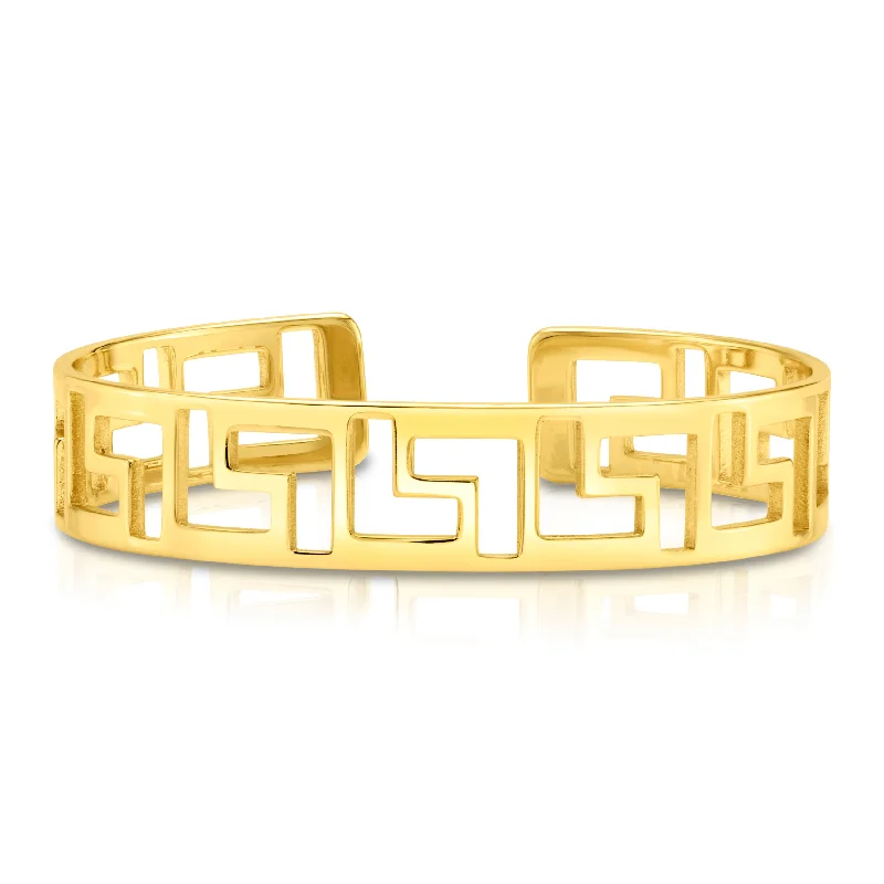 women’s sleek bangle-GREEK KEY CUFF, GOLD