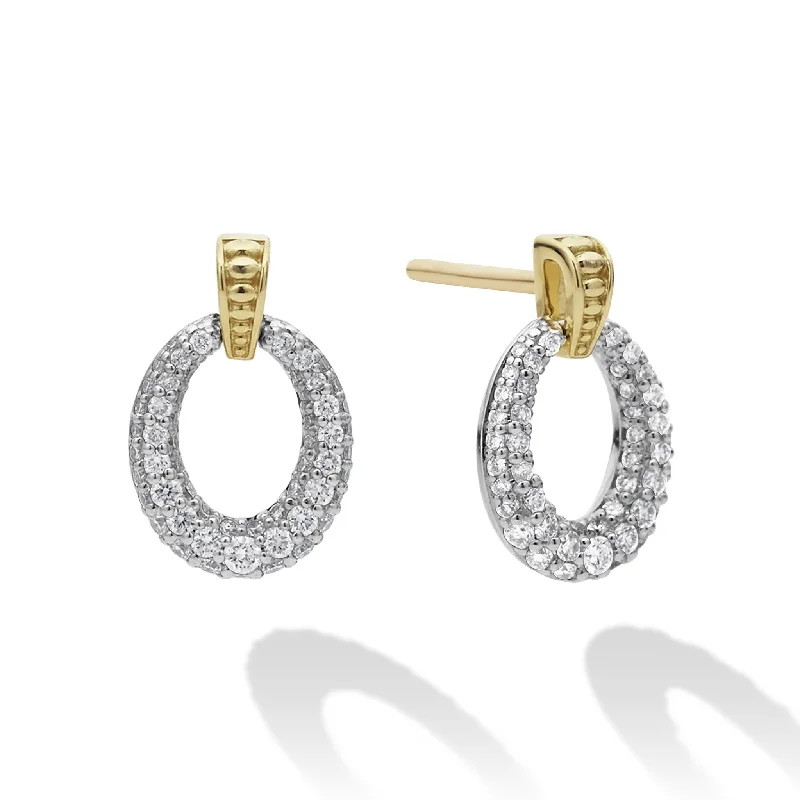 women’s silver earrings-18K Gold Oval Drop Diamond Earring