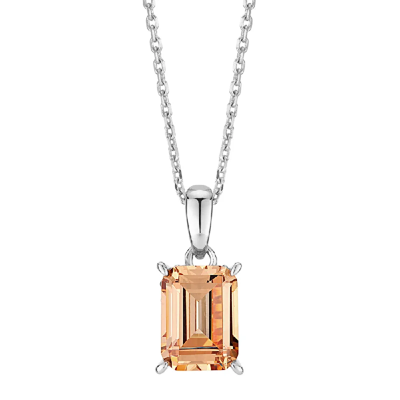 women’s eternity circle necklace-Emerald Cut and Round Brilliant solitaire necklace with 1.82 carats* of diamond simulants in sterling silver