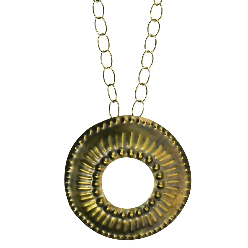 women’s vintage necklace-Obara Necklace, Brass, Round Cut-Out