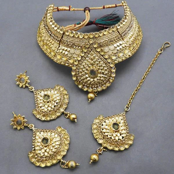 women’s crystal chandelier necklace-Bajrang Stone Copper Necklace Set With Maang Tikka - FBA0010A