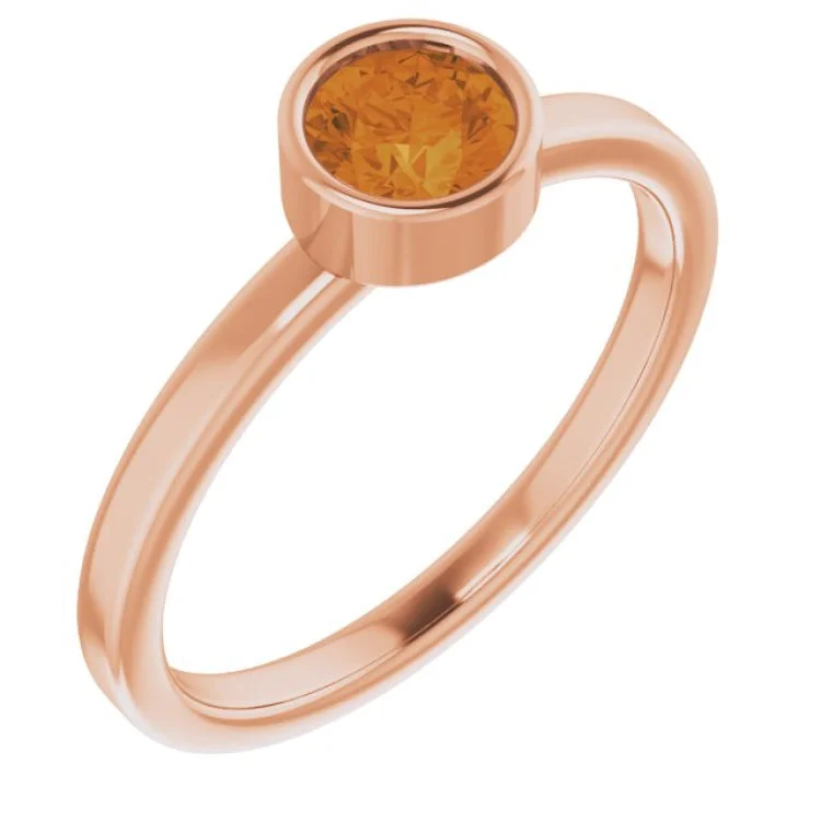 women’s solitaire ring-14K Rose 5 mm Natural Citrine Ring