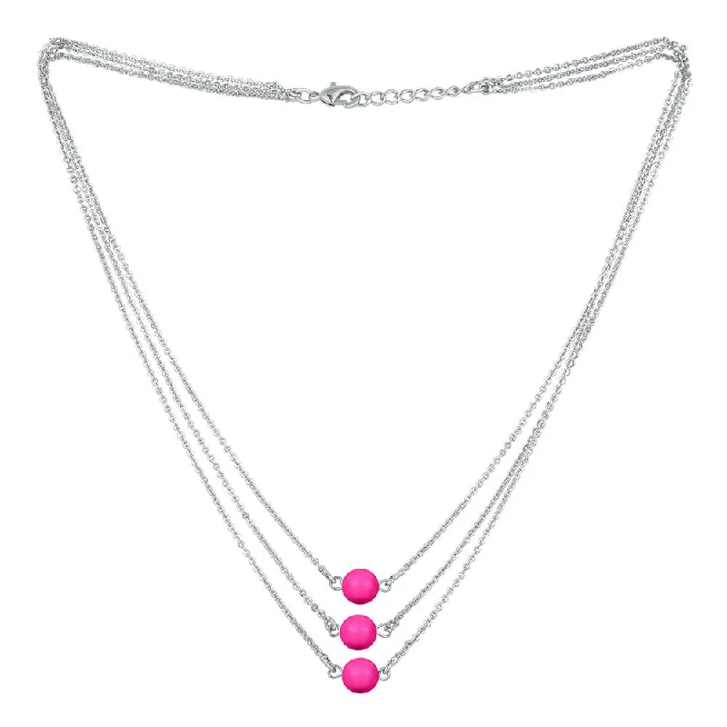 women’s pearl necklace-Mahi Designer Multilayered Neon Pink Swarovski Pearl Necklace Mala Made of Alloy for Girls and Women