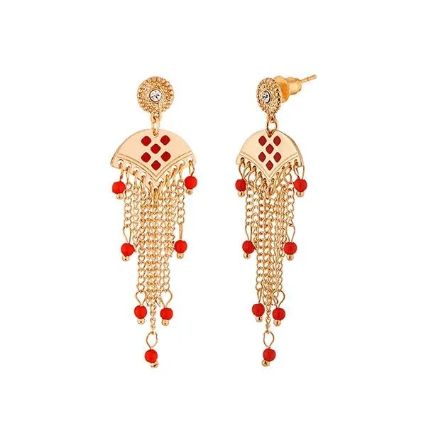 women’s evening earrings-Urthn Red Meenakari Gold Plated Dangler Earrings