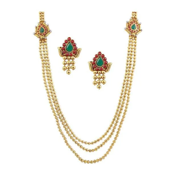 women’s crystal heart necklace-Utkrishtt Red Austrian Stone Gold Plated Traditional Necklace Set