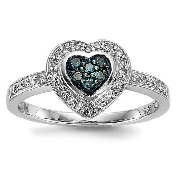 women’s amethyst ring-Sterling Silver Blue and White Diamond Heart Ring