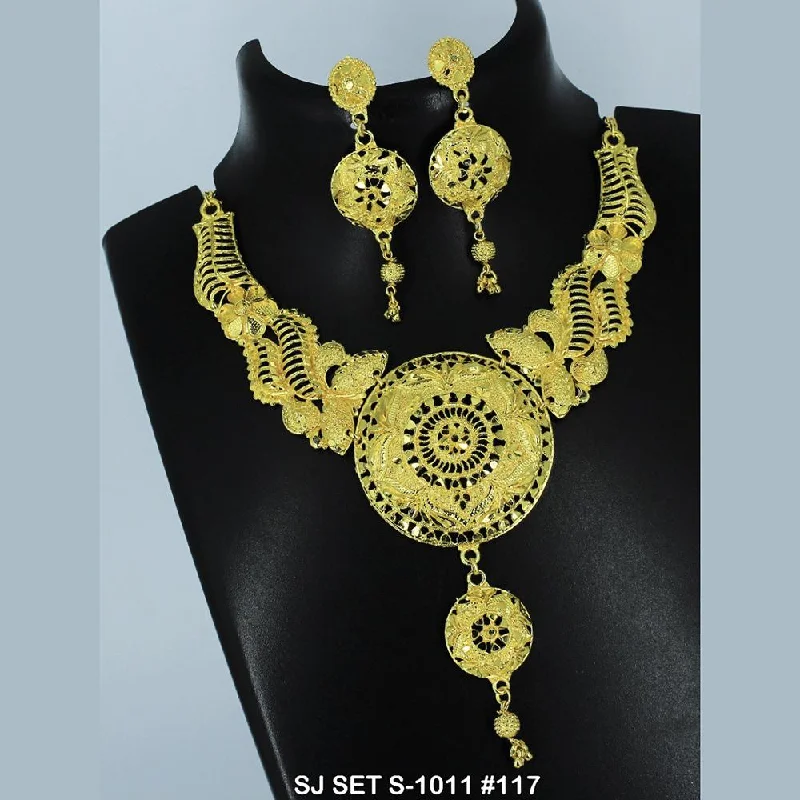 women’s delicate gold necklace-Mahavir Forming Gold Necklace Set   - 36- SJ- S-1011