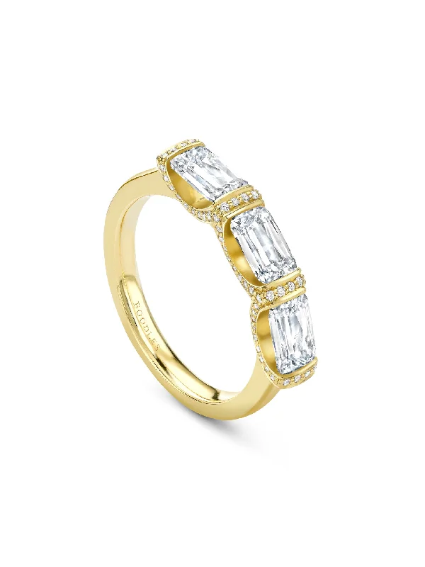 women’s elegant ring-Classic Trilogy Ashoka Diamond Yellow Gold Eternity Ring