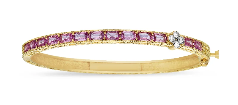 women’s twisted bracelet-1 Cluster Pink Sapphire & Diamond Bangle