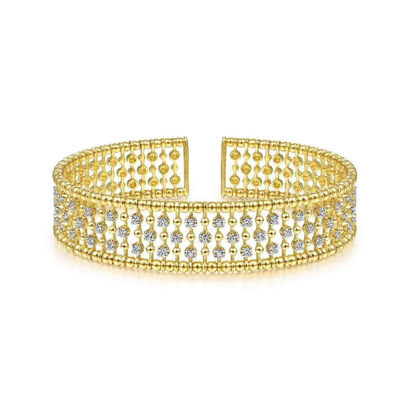 women’s stacked bangle-14K Yellow Gold Diamond Beaded Open Bangle