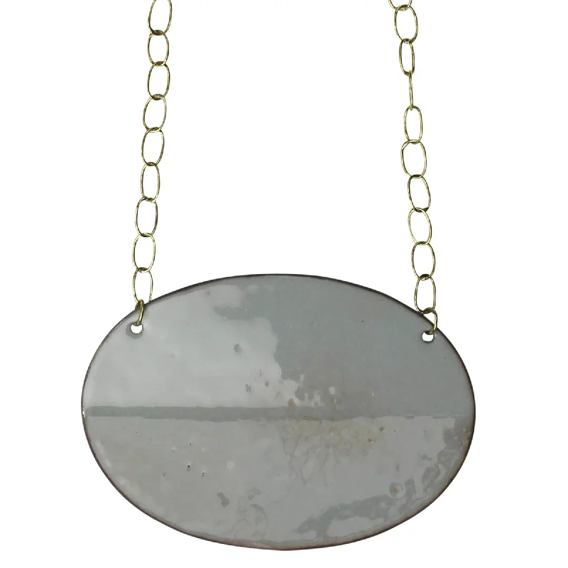 women’s casual necklace-Necklace - Creased Oval, Grey