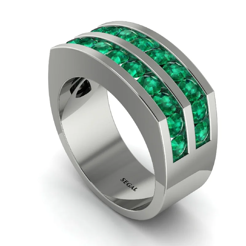 women’s heart shaped engagement rings-Emerald Double Row Wedding Band - Kai No. 6