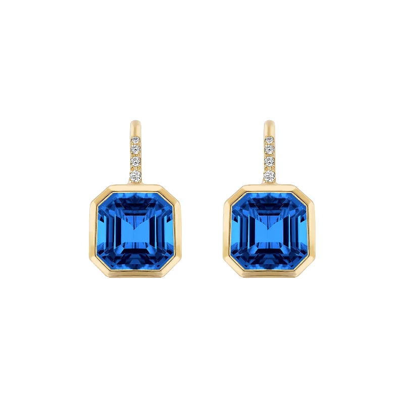 women’s red gemstone earrings-London Blue Topaz Gossip Earrings with Diamonds