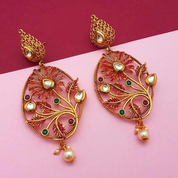 women’s large statement earrings-Nikita Arts Gold Plated Stone And Maroon Meenakari Copper Matte Dangler Earrings - 1313121A