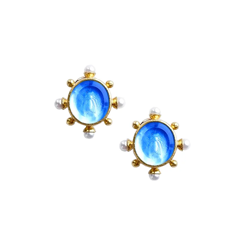 women’s hoop gold earrings-Cerulean Demel Bee and Pearl Earrings