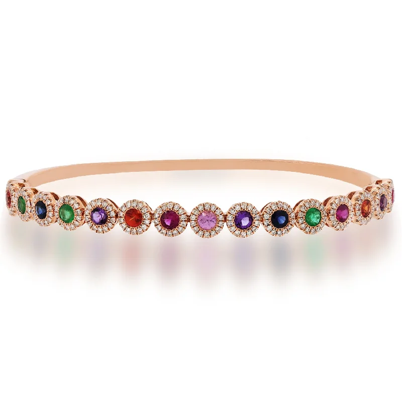 women’s emerald bracelet-14K Rose Gold Diamond Halo + Color Stone Hinged Bangle