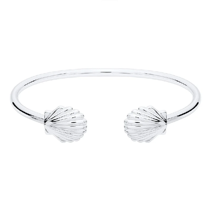 women’s multi-stone bracelet-LeStage® Cape Cod : Split Shank Flex Scallop Shell Cuff  -Silver