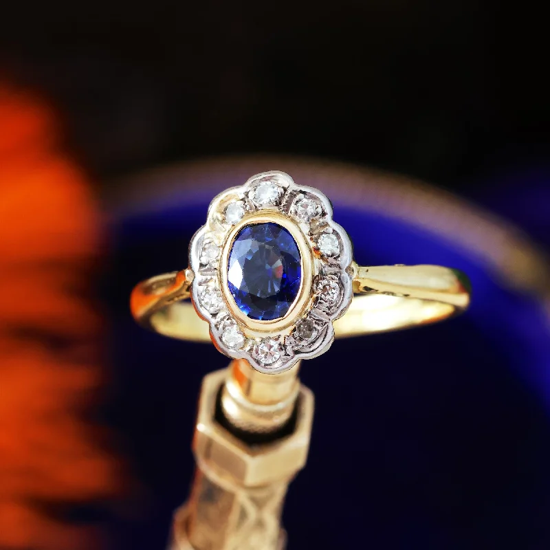 women’s amethyst ring-Vintage Sapphire & Diamond Cluster Ring