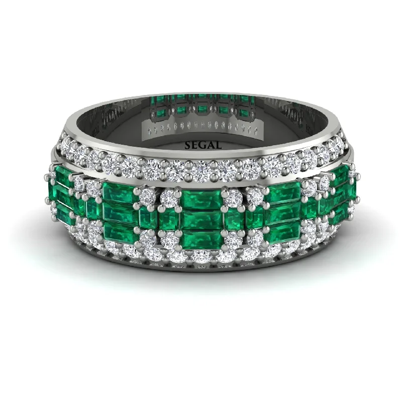 women’s two-tone engagement rings-Baguette Emerald Eternity Wedding Band - Billy No. 6