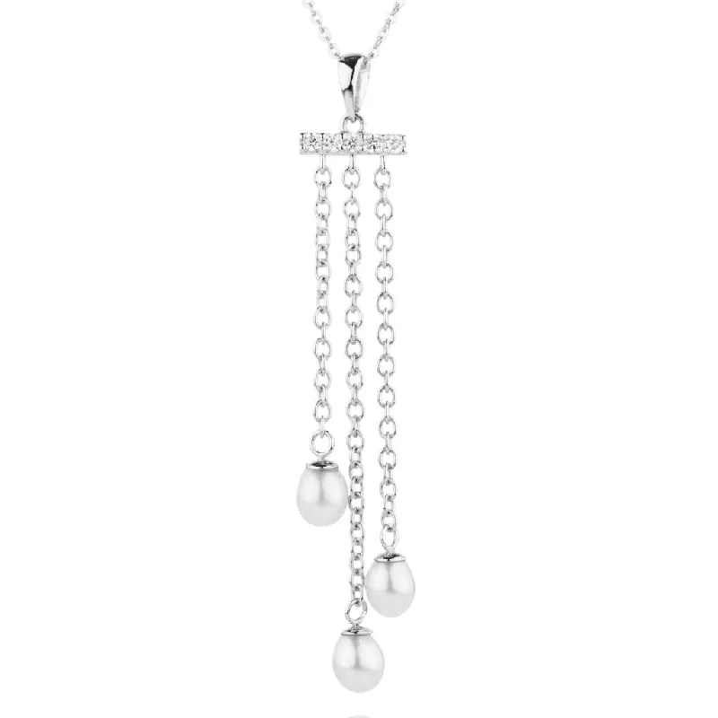 women’s luxury pearl necklace-Cultured freshwater pearl drop necklace in sterling silver