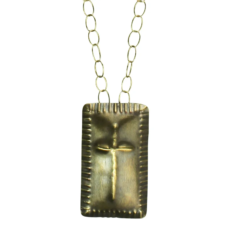 women’s beach necklace-Obara Cross Necklace, Brass, Rectangle