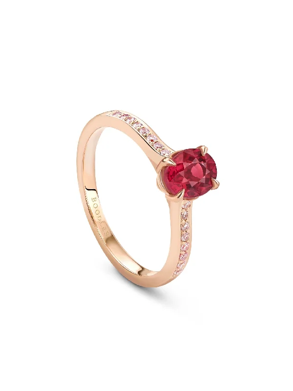 women’s stackable diamond rings-Harmony Oval Ruby Rose Gold Ring