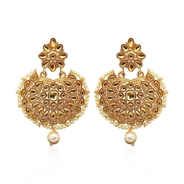 women’s golden hoop earrings-Kriaa Gold Plated Brown Kundan Stone Dangler Earrings