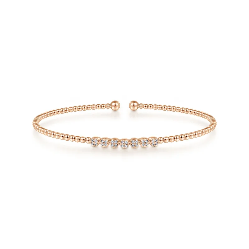 women’s wire-wrapped bracelet-14K Rose Gold Diamond Top Beaded Open Bangle