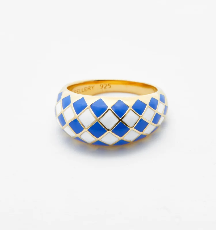 women’s fashion ring-Azure Blue Checker Ring