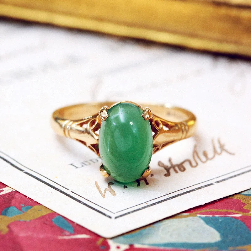 women’s adjustable ring-Vintage Date 1978 Green Agate Dress Ring