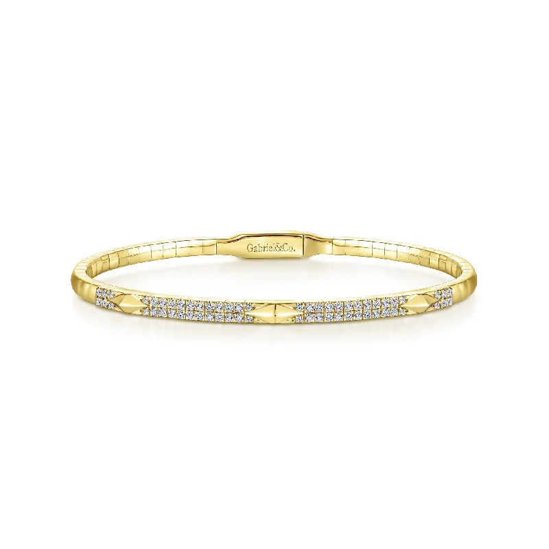 women’s statement bangles-14K Yellow Gold Diamond Pyramid Accent Bangle