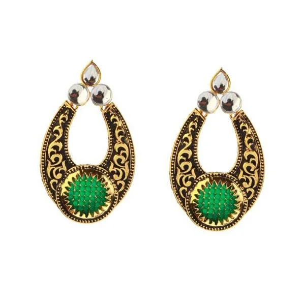 women’s evening earrings-The99jewel Green Pota Stone And Kundan Danglers Earrings