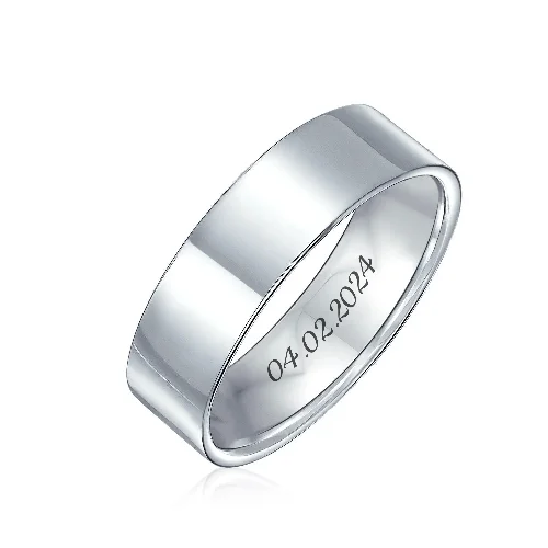 women’s wedding engagement rings-Minimalist Mens Silver Ring: .925 Sterling Silver Flat Wedding Band for Men