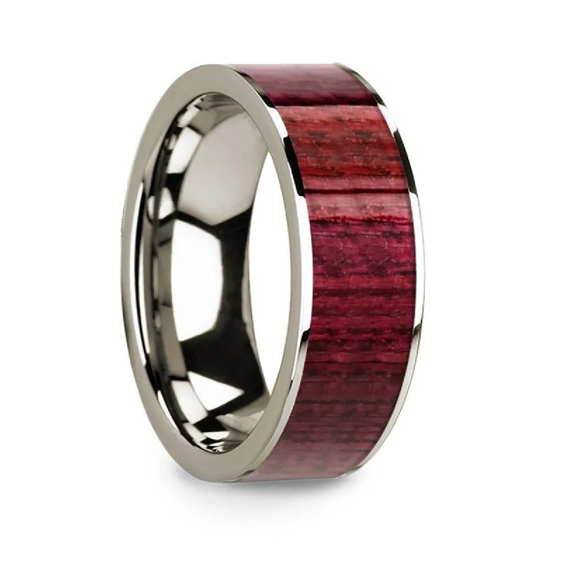 women’s solitaire engagement rings-Purpleheart Inlaid 14k White Gold Men’s Wedding Band with Polished Finish - 8mm