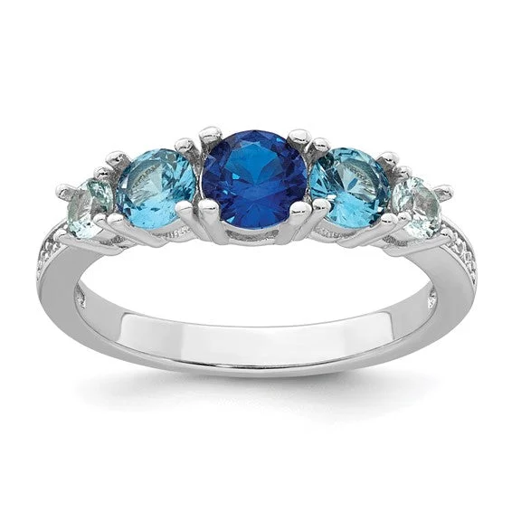 women’s men’s ring-Sterling Silver CZ, Created Spinel & Aquamarine Ring