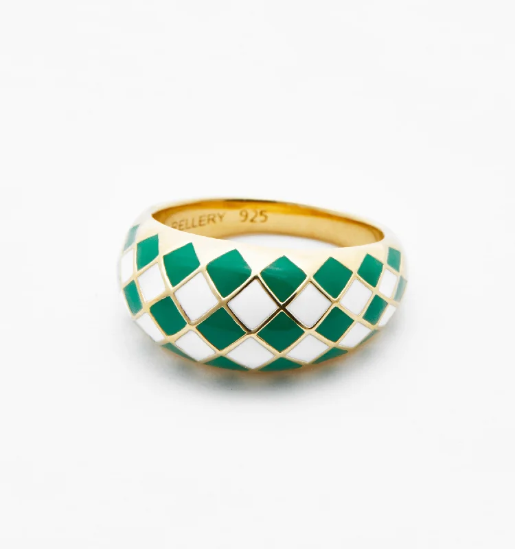 women’s vintage diamond ring-Emerald Green Checker Ring