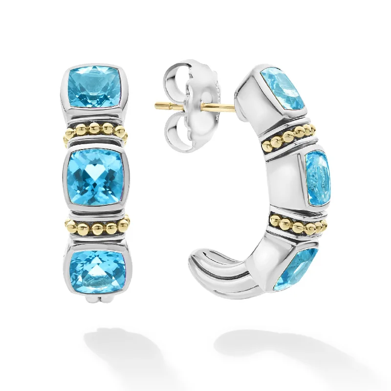 women’s gold hoop earrings-Swiss Blue Topaz Hoop Earrings