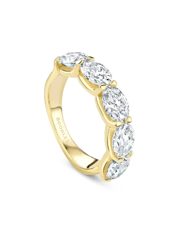 women’s black diamond ring-Classic Five Stone Oval Diamond Yellow Gold Ring