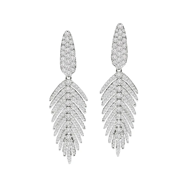 women’s statement hoop earrings-Jewels Diamond Feather Earrings