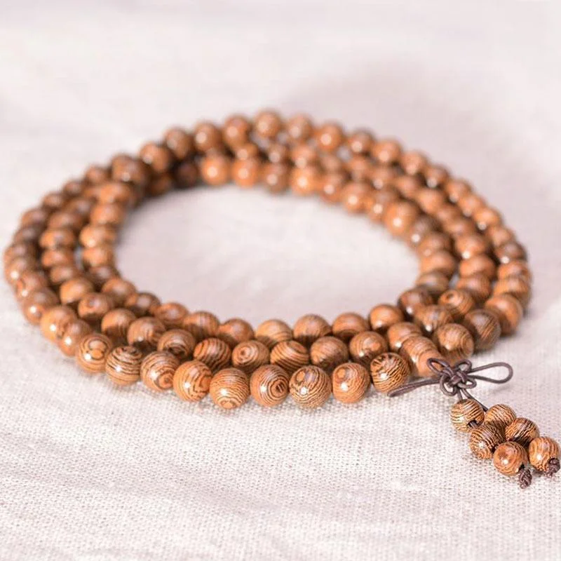 women’s classic gold bangle-Wood Charm Mala