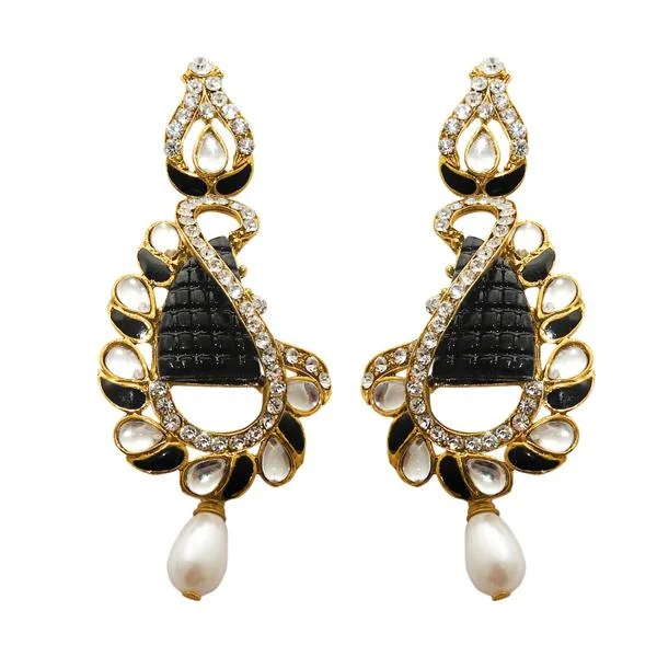 women’s silver stud earrings-Kriaa Kundan Meenakari Gold Plated Stone Dangler Earrings