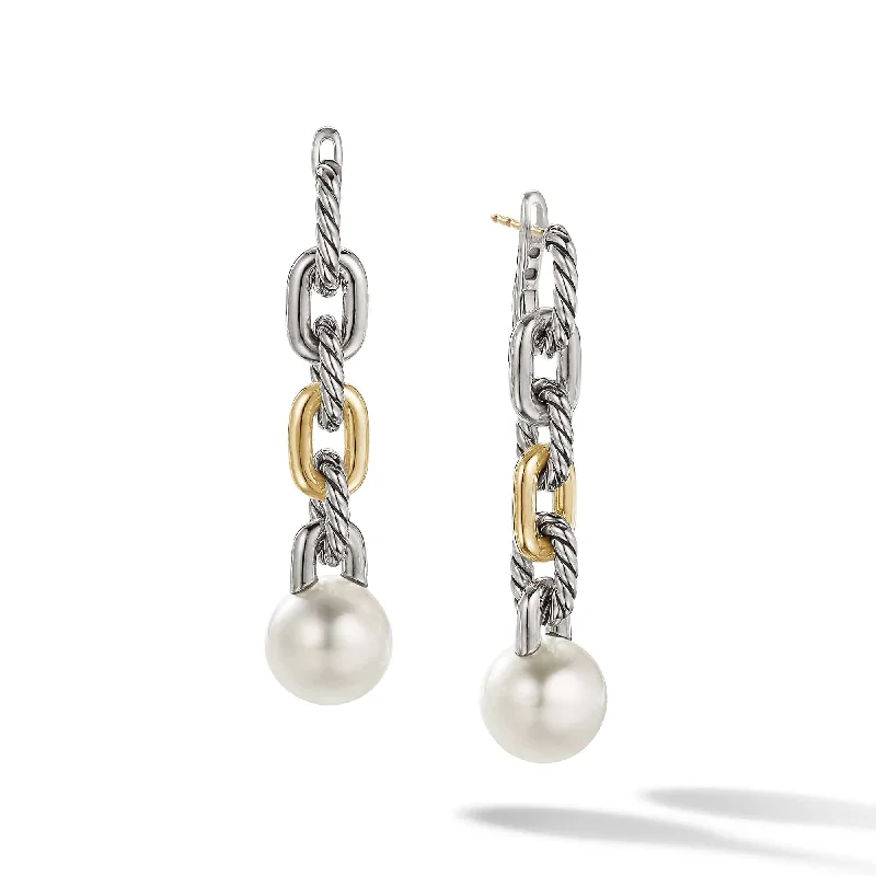 women’s timeless earrings-DY Madison Pearl Chain Drop Earrings in Sterling Silver with 18K Yellow Gold