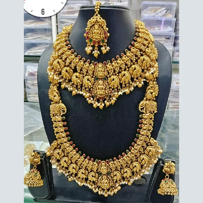 women’s engagement necklace-Manisha Jewellery Gold Plated Double Necklace Set