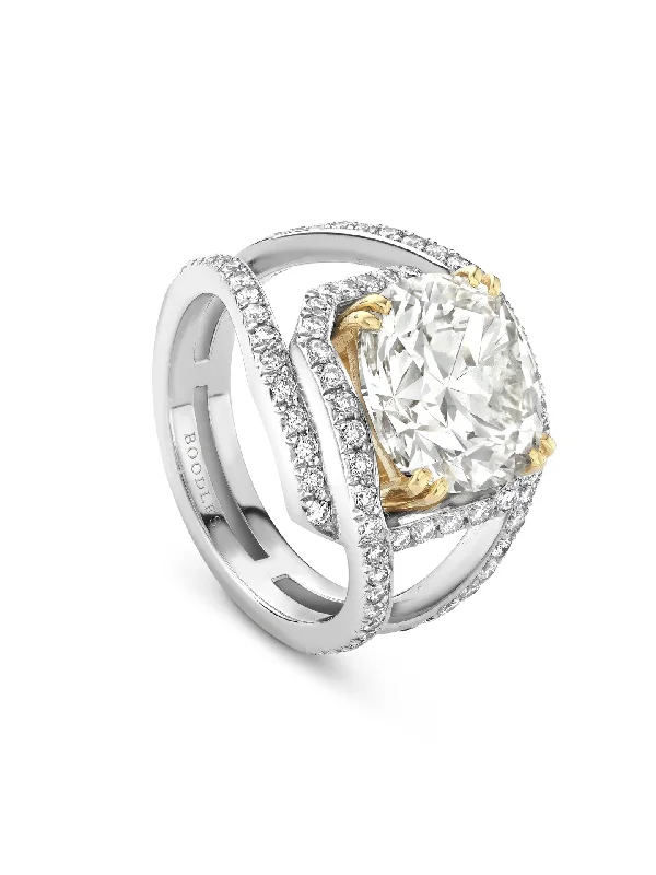 women’s princess-cut ring-Classic Cushion Diamond Platinum and Yellow Gold Ring