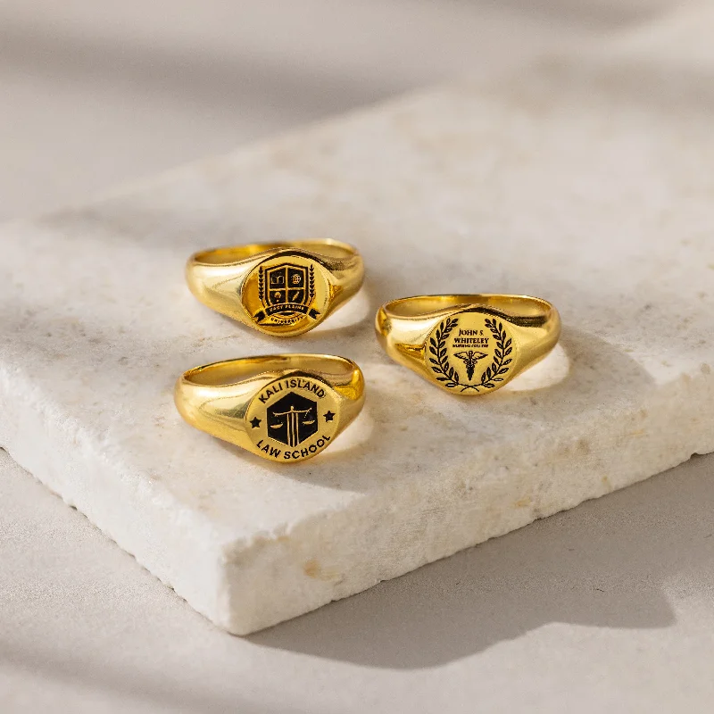 women’s modern ring-College Emblem Signet Ring