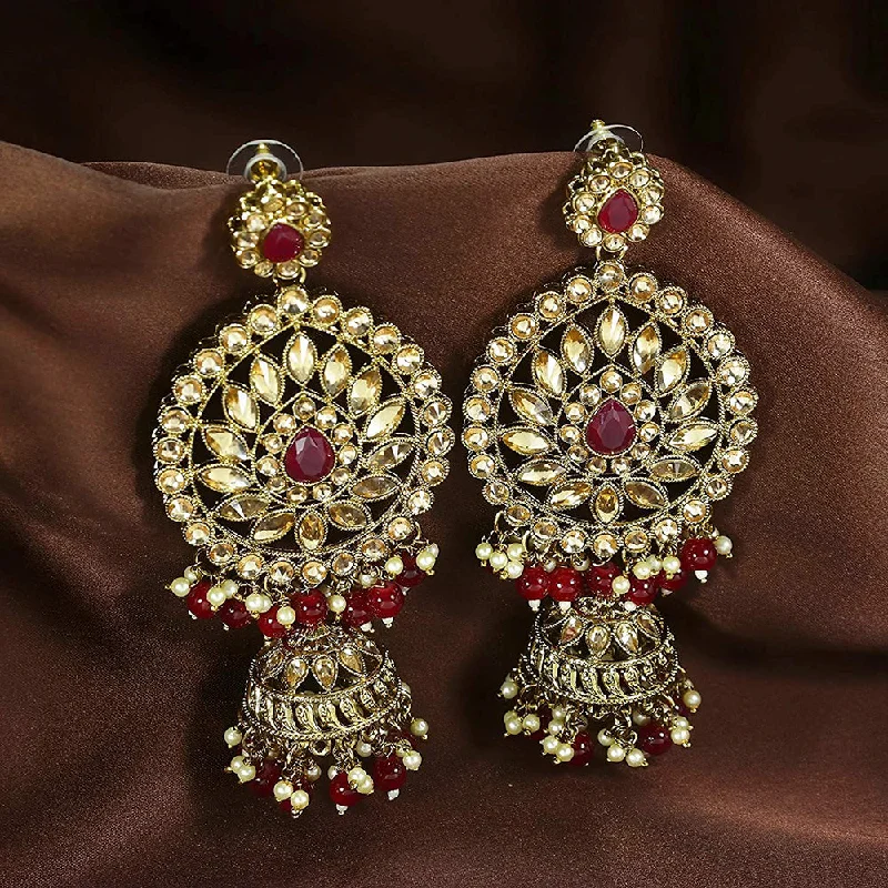 women’s large hoop earrings-EtnicoTraditional Gold Plated With Stunning Antique Finish Kundan & Pearl Jhumka Earrings for Women/Girls (E2863M)